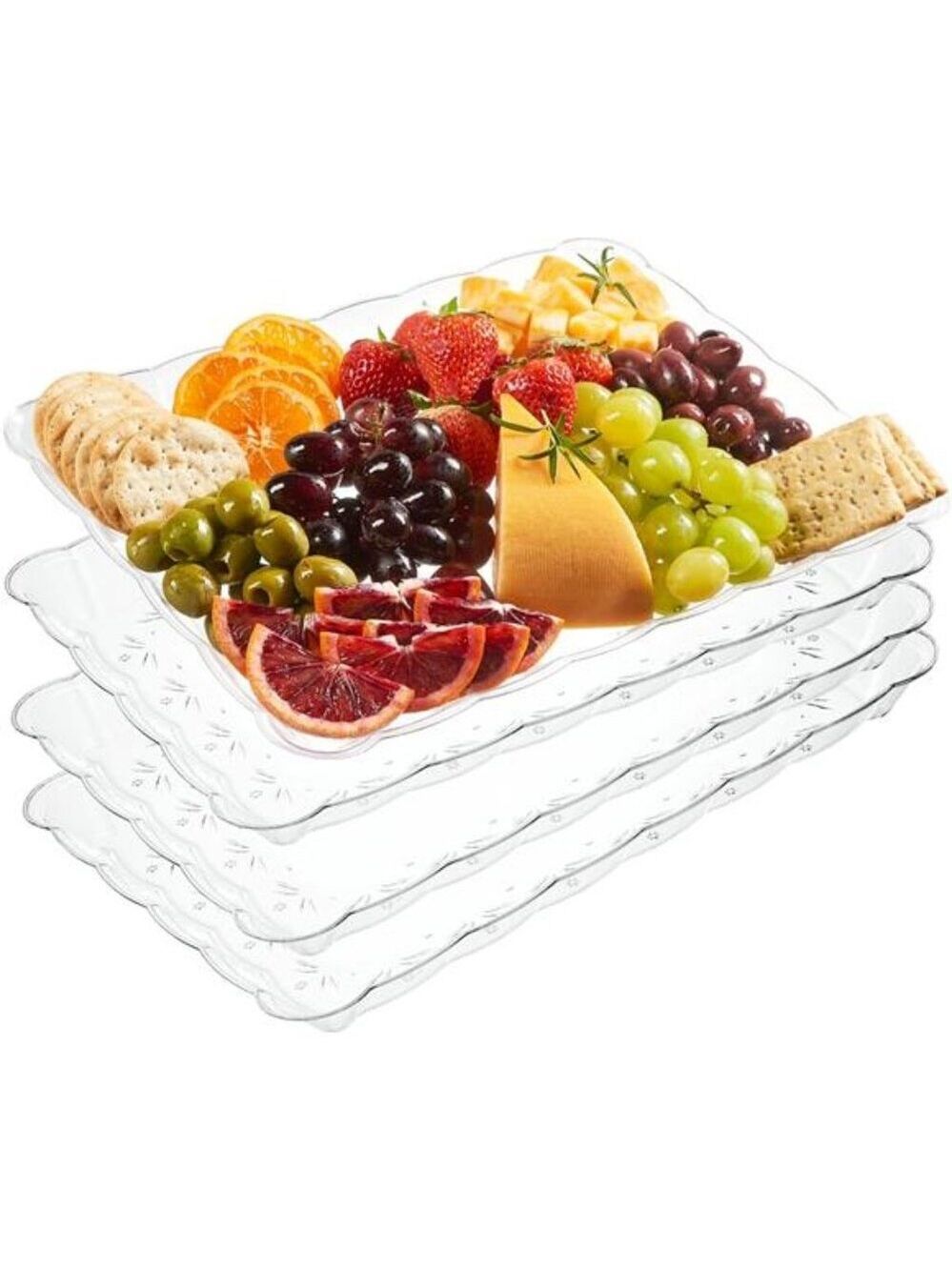 Disposable Plastic Serving Trays Rectangle Party Platters 9x13 Set of 4